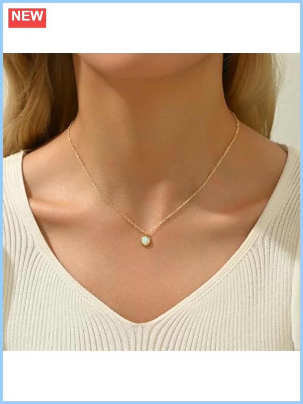 18K Gold Plated Opal Pendant Necklace 15.7in Adjustable Gift - Picture 5 of 6